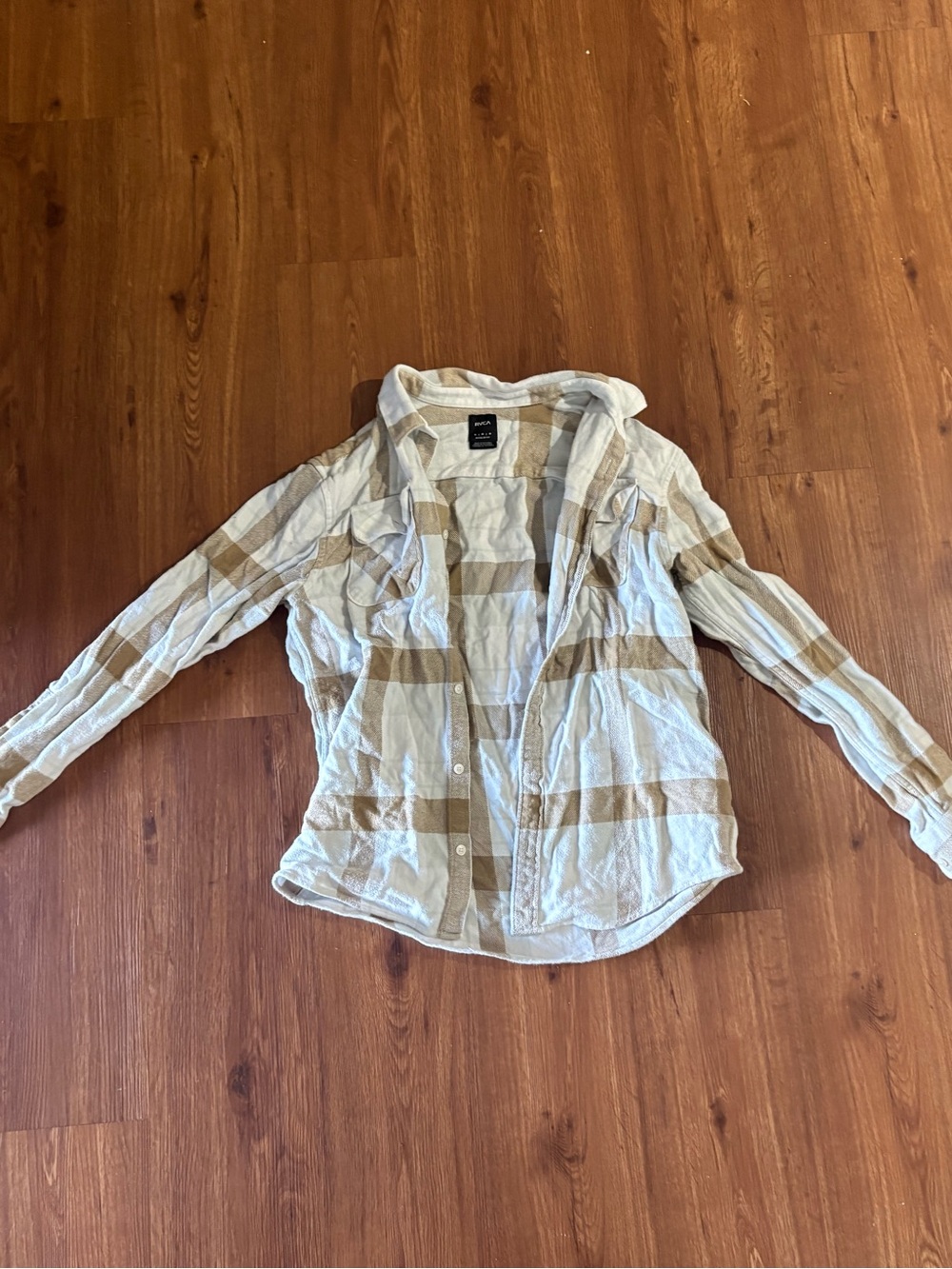 RVCA Beige and White Plaid Button Shirt